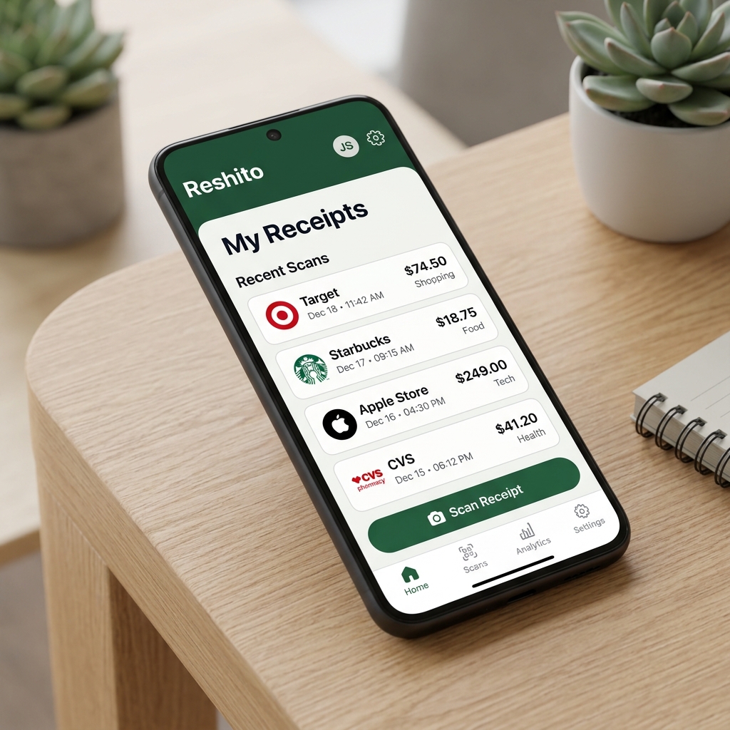 Receiptive App User Interface Mockup